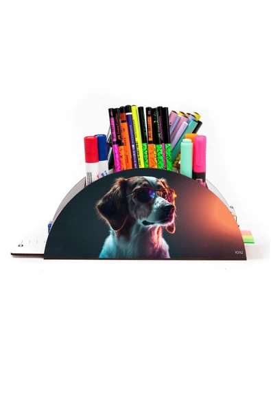 kutuTR Ahşap Vip Köpek Ve Kedi Model Gökkuşağı Cetvelli Masaüstü Kalemlik Organizer Montajlı Kutulu - Resim 2