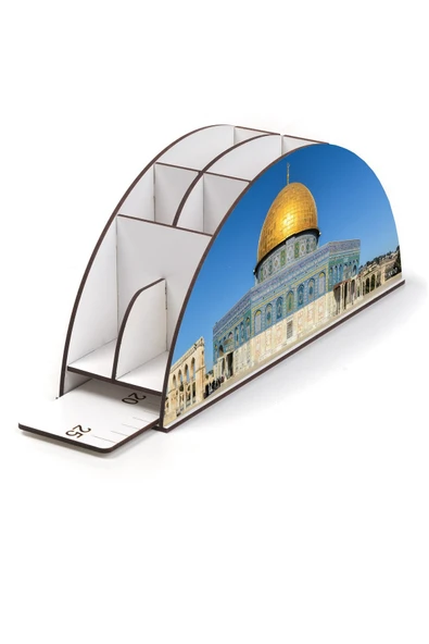 kutuTR Ahşap Vip Islamiyet Gökkuşağı Cetvelli Masaüstü Kalemlik Organizer Montajlı Kutulu - Resim 3