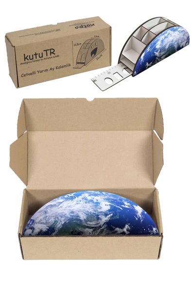 kutuTR Ahşap Vip Space Serisi Gökkuşağı Cetvelli Masaüstü Kalemlik Organizer Montajlı Kutulu - Resim 7