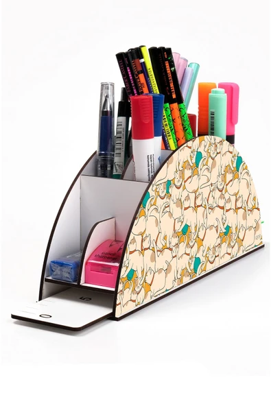 kutuTR Ahşap Vip Şirin Hayvanlar Model Gökkuşağı Cetvelli Masaüstü Kalemlik Organizer Montajlı Kutulu ürün görseli 1