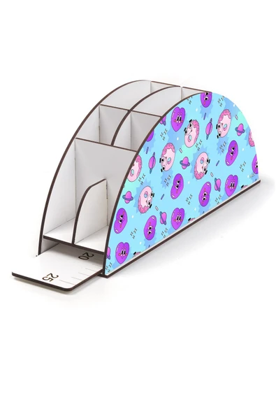 kutuTR Ahşap Vip Çeşitli Model Gökkuşağı Cetvelli Masaüstü Kalemlik Organizer Montajlı Kutulu - Resim 3