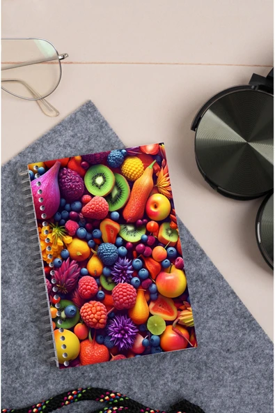 kutuTR Meyveler Desenli Ahşap Mdf Kapaklı 80 Yaprak Çizgili 10x14 Vip Modelist Defter 80gr/m2 A607 - 3