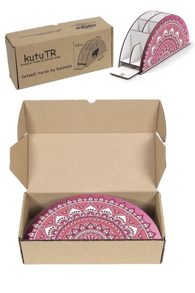 Notpa Ahşap Vip Çini Desenli Gökkuşağı Cetvelli Masaüstü Kalemlik Organizer Vip21 - Resim 8