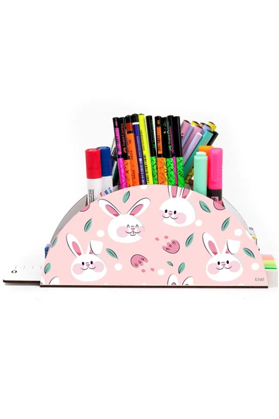 Notpa Ahşap Vip Sevimli Tavşan Gökkuşağı Cetvelli Masaüstü Kalemlik Organizer Vip160 - Resim 2