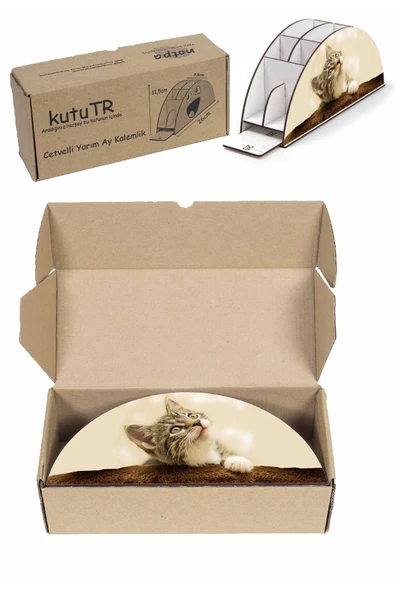 Notpa Ahşap Vip Kedi Gökkuşağı Cetvelli Masaüstü Kalemlik Organizer Vip123 - Resim 8