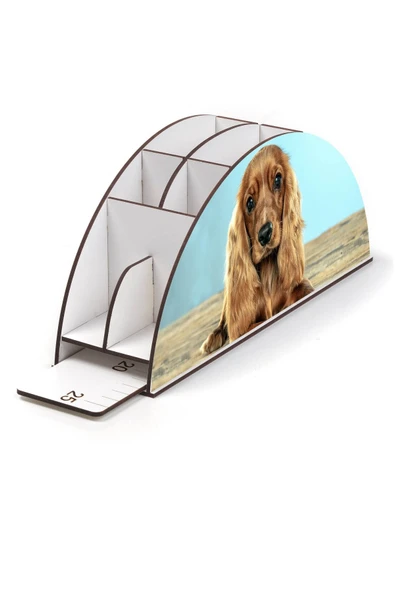 Notpa Ahşap Vip Uzun Kulak Köpek Gökkuşağı Cetvelli Masaüstü Kalemlik Organizer Vip128 - Resim 2