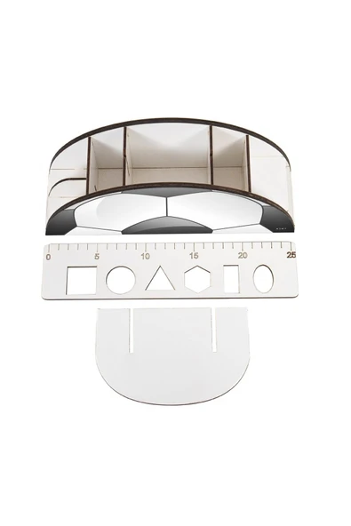 kutuTR Ahşap Vip Spor Serisi Gökkuşağı Cetvelli Masaüstü Kalemlik Organizer Montajlı Kutulu - Resim 4