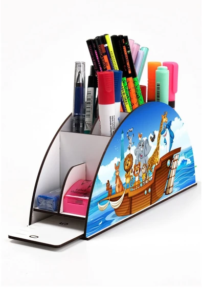 Notpa Ahşap Vip Hayvanlar Gemide Gökkuşağı Cetvelli Masaüstü Kalemlik Çocuklar Için Organizer Vip10 ürün görseli 1