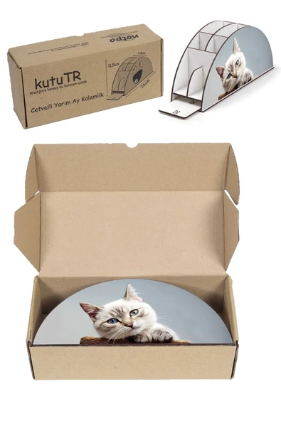 Notpa Ahşap Vip Şirin Kedi Gökkuşağı Cetvelli Masaüstü Kalemlik Organizer Vip127 - Resim 8