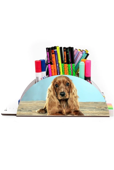 kutuTR Ahşap Vip Köpek Serisi Gökkuşağı Cetvelli Masaüstü Kalemlik Organizer Montajlı Kutulu ürün görseli 1