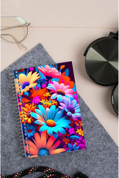 kutuTR Çiçek Desenli Ahşap Mdf Kapaklı 80 Yaprak KAreli 10x14 Vip Modelist Defter 80gr/m2 K-A606