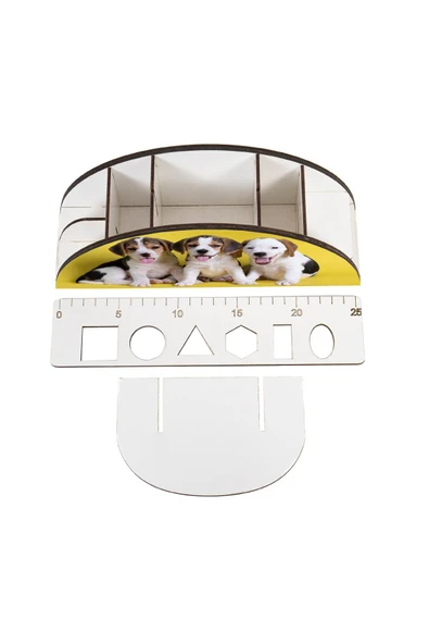 Notpa Ahşap Vip Yavru Köpekler Gökkuşağı Cetvelli Masaüstü Kalemlik Organizer Vip129 - Resim 4