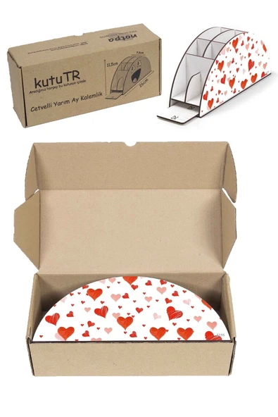 Notpa Ahşap Vip Kırmızı Kalpler Gökkuşağı Cetvelli Masaüstü Kalemlik Organizer Vip155 - Resim 7