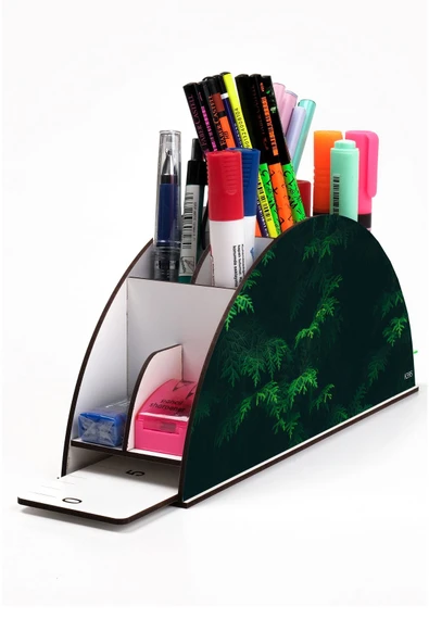 kutuTR Ahşap Vip Bitki Serisi Gökkuşağı Cetvelli Masaüstü Kalemlik Organizer Montajlı Kutulu ürün görseli 1