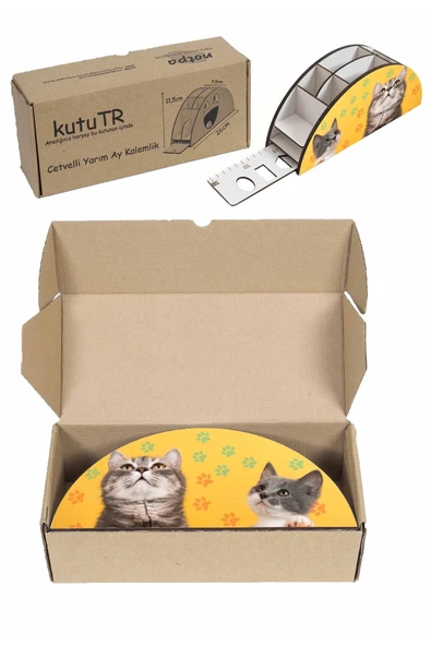 Notpa Ahşap Vip Sevimli Kediler Gökkuşağı Cetvelli Masaüstü Kalemlik Organizer Vip126 - Resim 7