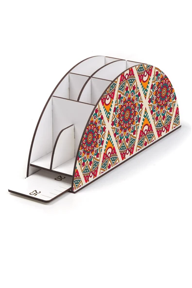 Notpa Ahşap Vip Etnik 2 Gökkuşağı Cetvelli Masaüstü Kalemlik Organizer Vip159 - 3