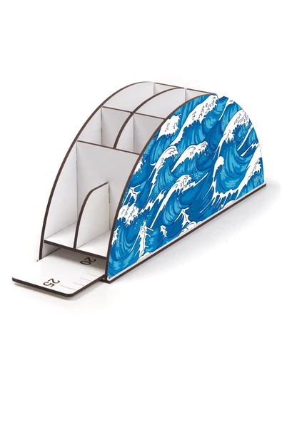 Notpa Ahşap Vip Dalgalar Gökkuşağı Cetvelli Masaüstü Kalemlik Organizer Vip156 - Resim 3