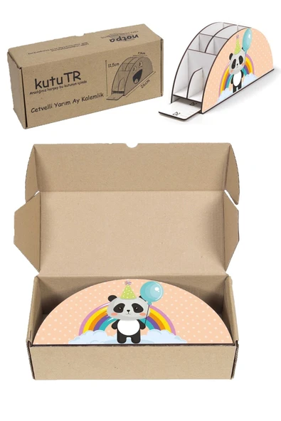 Notpa Ahşap Vip Panda Gökkuşağı Cetvelli Masaüstü Kalemlik Çocuklar Için Organizer Vip117 - Resim 8