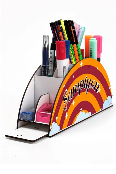 Notpa Ahşap Vip Sarı Kırmızı Gökkuşağı Cetvelli Masaüstü Kalemlik Organizer Vip113 ürün görseli 1