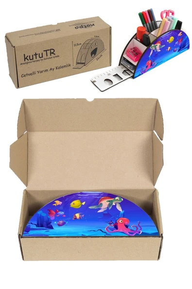 Notpa Ahşap Vip Denizaltı Alemi Gökkuşağı Cetvelli Masaüstü Kalemlik Çocuklar Için Organizer Vip8 - Resim 8