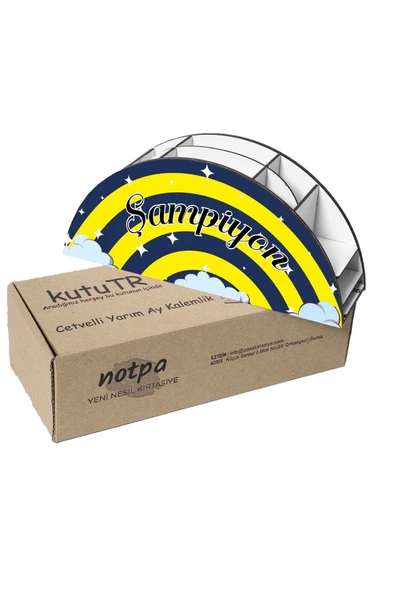 Notpa Ahşap Vip Sarı Lacivert Gökkuşağı Cetvelli Masaüstü Kalemlik Organizer Vip112 - Resim 7