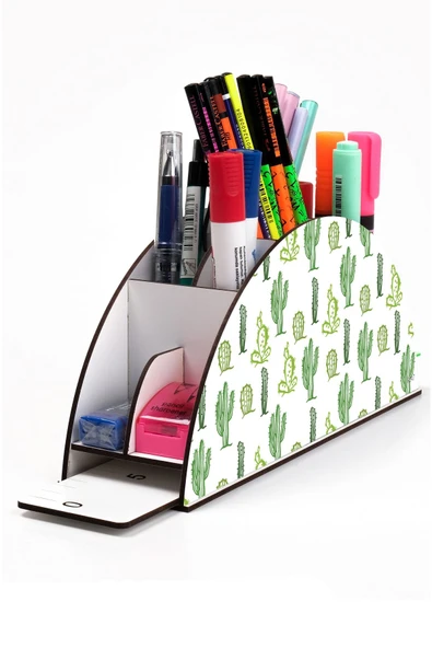 kutuTR Ahşap Vip Bitki Serisi Gökkuşağı Cetvelli Masaüstü Kalemlik Organizer Montajlı Kutulu ürün görseli 1