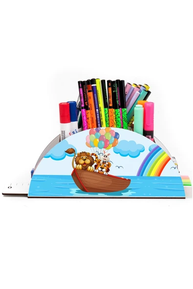Notpa Ahşap Vip Hayvanlar Sandalda Gökkuşağı Cetvelli Masaüstü Kalemlik Çocuklar Için Organizer Vip11 - Resim 2