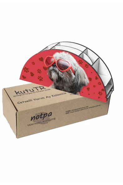 Notpa Ahşap Vip Gözlüklü Köpek Gökkuşağı Cetvelli Masaüstü Kalemlik Organizer Vip132 - Resim 5