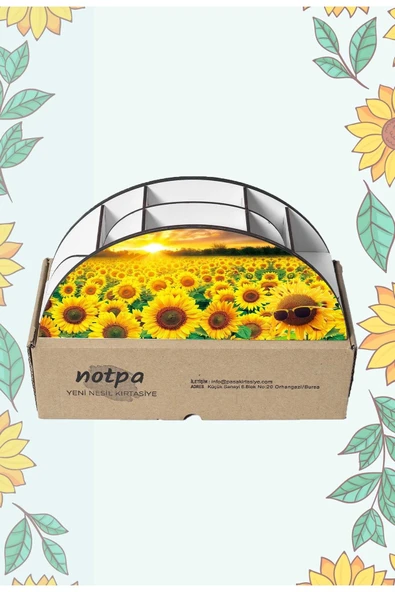 Notpa Ahşap Vip Ayçiçekler Gökkuşağı Cetvelli Masaüstü Kalemlik Organizer Vip133 - 5