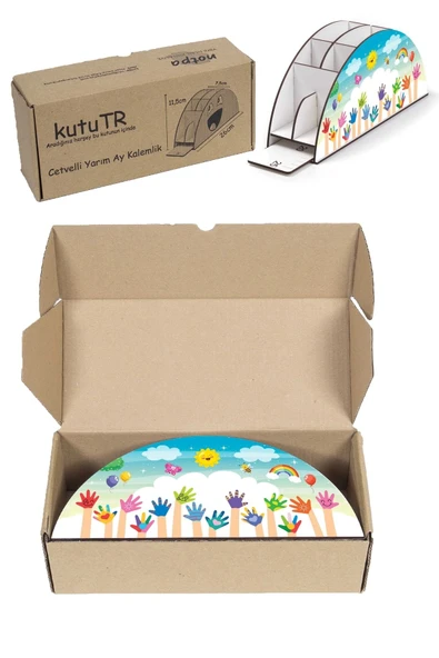 Notpa Ahşap Vip Renkli Eller Gökkuşağı Cetvelli Masaüstü Kalemlik Çocuklar Için Organizer Vip115 - Resim 8