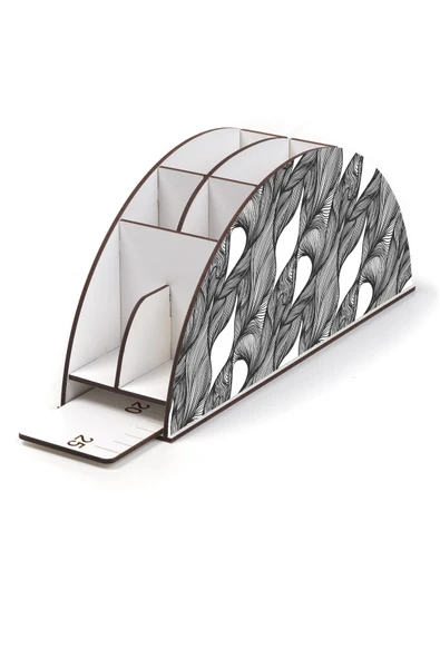 kutuTR Ahşap Vip Rengarenk Modeller Gökkuşağı Cetvelli Masaüstü Kalemlik Organizer Montajlı Kutulu - Resim 3