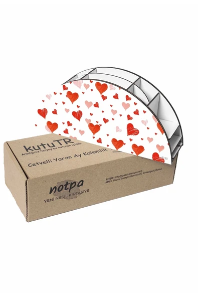 Notpa Ahşap Vip Kırmızı Kalpler Gökkuşağı Cetvelli Masaüstü Kalemlik Organizer Vip155 - Resim 5