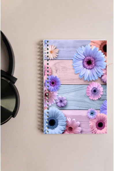 kutuTR Pembe Çiçek Desenli Ahşap Mdf Kapaklı 80 Yaprak Çizgili 10x14 Vip Modelist Defter 80gr/m2 Ç-A603 - Resim 6