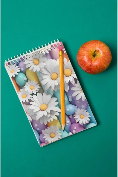 kutuTR Papatya Desenli Ahşap Mdf Kapaklı 80 Yaprak Çizgili 14x21 Vip Bloknot 70gr/m2 Ç-OB04 - Resim 3