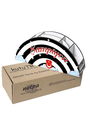 Notpa Ahşap Vip Siyah Beyaz Gökkuşağı Cetvelli Masaüstü Kalemlik Organizer Vip111 - Resim 6