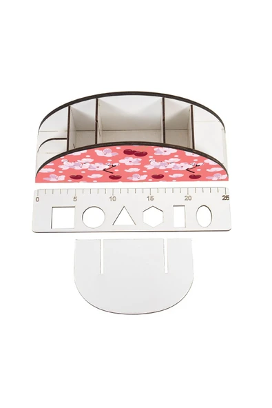 kutuTR Ahşap Vip Flover Serisi Gökkuşağı Cetvelli Masaüstü Kalemlik Organizer Montajlı Kutulu - Resim 4