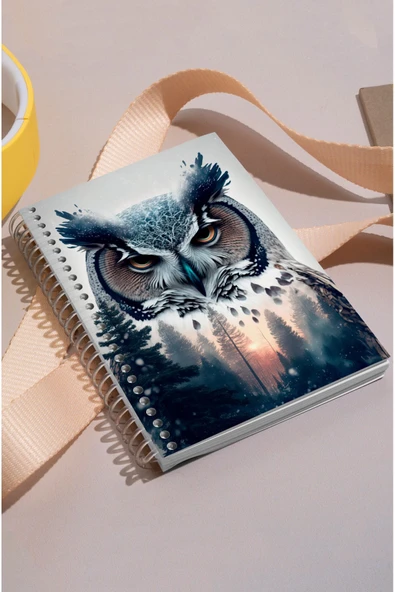kutuTR Baykuş Desen Ahşap Mdf Kapaklı 100 Yaprak Kareli 15x21 Vip Modelist Defter 80gr/m2 K521