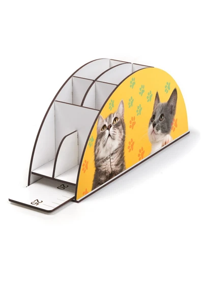 Notpa Ahşap Vip Sevimli Kediler Gökkuşağı Cetvelli Masaüstü Kalemlik Organizer Vip126 - Resim 2