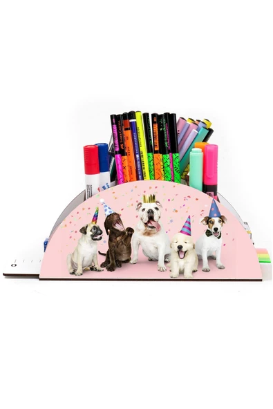 Notpa Ahşap Vip Partici Köpekler Gökkuşağı Cetvelli Masaüstü Kalemlik Organizer Vip130 ürün görseli 1