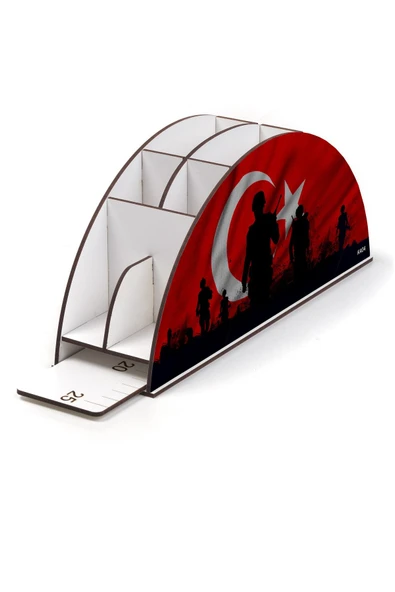 kutuTR Ahşap Vip Bayrak Gökkuşağı Cetvelli Masaüstü Kalemlik Organizer Montajlı Kutulu - Resim 3