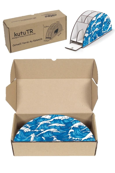 Notpa Ahşap Vip Dalgalar Gökkuşağı Cetvelli Masaüstü Kalemlik Organizer Vip156 - Resim 7