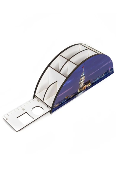 Notpa Ahşap Vip Kız Kulesi Gökkuşağı Cetvelli Masaüstü Kalemlik Organizer Vip145 - Resim 4