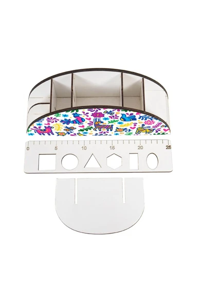 Notpa Ahşap Vip Renkli Hayvanlar Gökkuşağı Cetvelli Masaüstü Kalemlik Organizer Vip150 - Resim 4