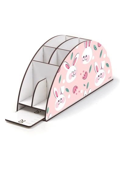 Notpa Ahşap Vip Sevimli Tavşan Gökkuşağı Cetvelli Masaüstü Kalemlik Organizer Vip160 - Resim 3