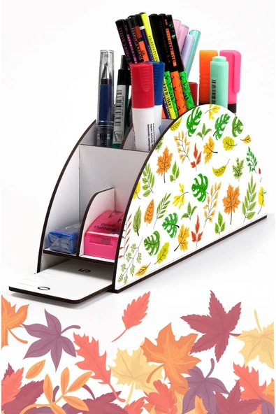 Notpa Ahşap Vip Yapraklar Gökkuşağı Cetvelli Masaüstü Kalemlik Organizer Vip46 ürün görseli 1