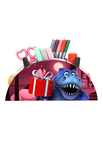 Notpa Ahşap Vip Dinazor Trex Mavi Gökkuşağı Cetvelli Masaüstü Kalemlik Çocuklar Için Organizer Vip19 - Resim 2