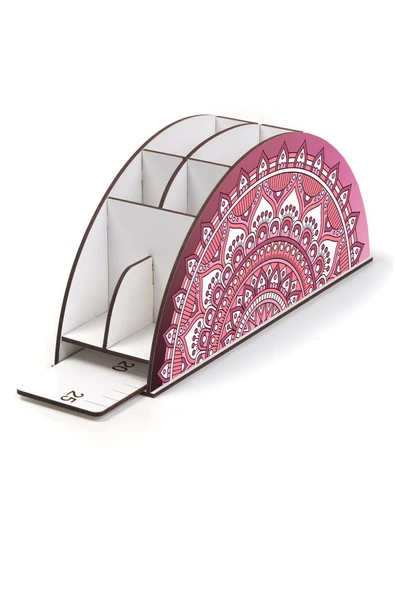 Notpa Ahşap Vip Çini Desenli Gökkuşağı Cetvelli Masaüstü Kalemlik Organizer Vip21 - Resim 3