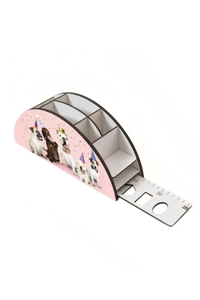 Notpa Ahşap Vip Partici Köpekler Gökkuşağı Cetvelli Masaüstü Kalemlik Organizer Vip130 - Resim 3