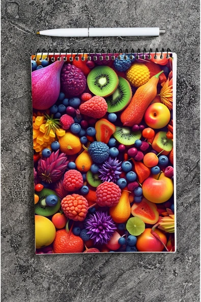 kutuTR Meyveler Desenli Ahşap Mdf Kapaklı 80 Yaprak Çizgili 14x21 Vip Bloknot 70gr/m2 Ç-OB07 - Resim 5