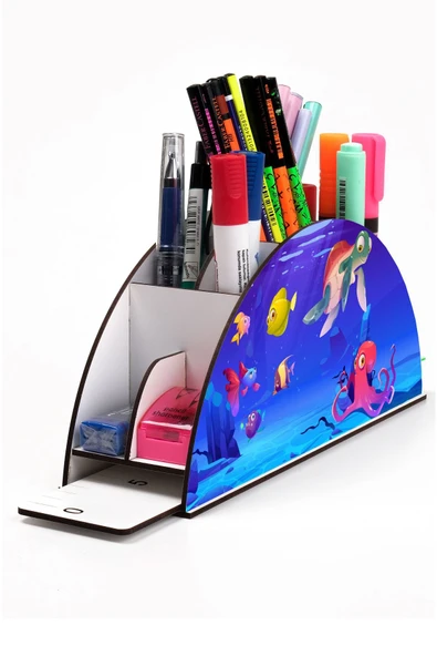 Notpa Ahşap Vip Denizaltı Alemi Gökkuşağı Cetvelli Masaüstü Kalemlik Çocuklar Için Organizer Vip8 ürün görseli 1